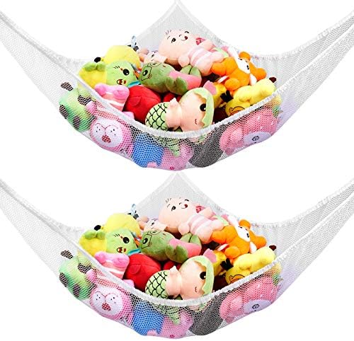 Stuffed Animal Net or Hammock, Stuffed Animal Net, Jumbo Toy Net Hammock for Stuffed Animals Wall Sling Corner Extra Large Kids Children Mesh Toy Net Organizer (2 Pack)