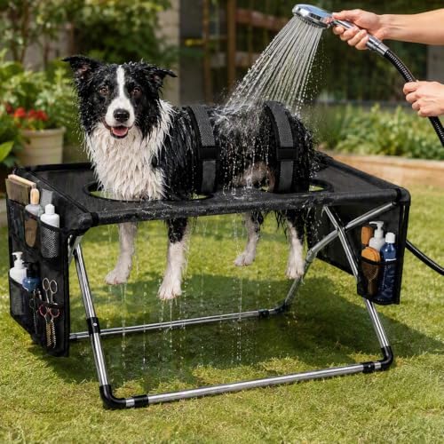 2026 Upgraded Detachable Pet Grooming Hammock for Small Dogs & Cats 44 LBS | Stainless Steel Stand Pet Grooming Sling, 8‑Hole Adjustable Dog Cat Grooming Harness for Pet Nail Trimming, Bathing, Care