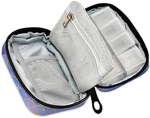 Fish Mermaid Scales Pill Box 7 Day Pill Case Travel Pill Organizer Bag with Zipper Portable Weekly Case Compact Size for Vitamin Supplement Holder