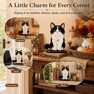 Interchangeable Seasonal Animal Wooden Decor Set | Magnetic Holiday Cat Dog Desk Sign Animals Figurines Tabletop Ornament to Dress up, Pet Magnetic Accessories with Hats(#B)