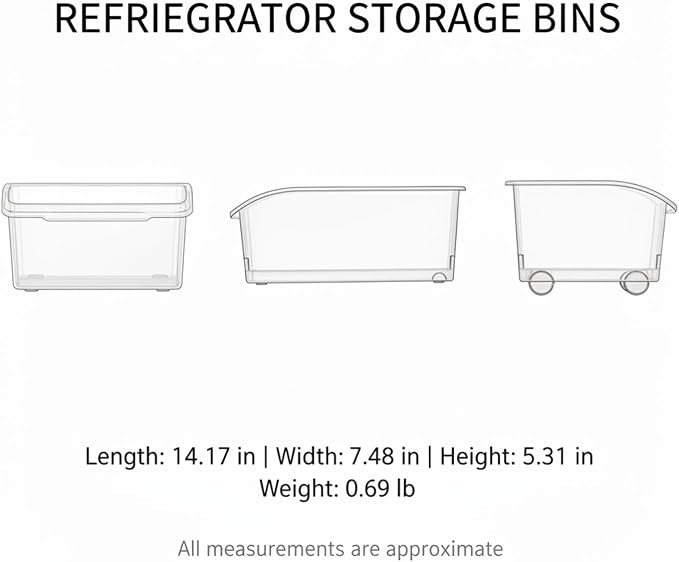 Clear PET Refrigerator Storage Bins - Stackable Produce Organizer for Fridge Drawers & Shelves, Durable Food Container (1 Pack)