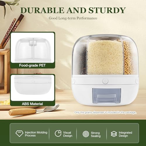 Grain Dispenser 360° Rotating Rice Dispenser 6 Grids Container Round Multigrain Grain Storage Tank for Home Kitchen Dry Food Dispenser for Peanut,Barley,Millet and Cereal