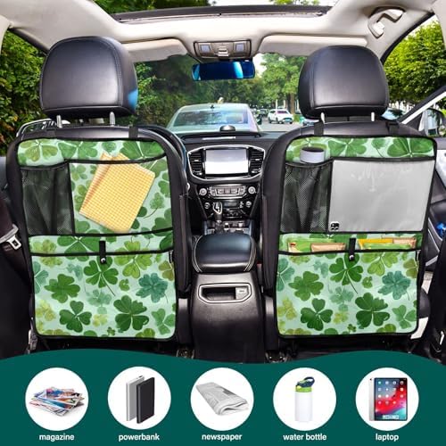 2 Pack Back Seat Car Organizer with Storage Pockets Kick Mats Back Seat Protector Hanging Car Organizer Automotive Seat Back Cover Organizers Green Nature St Patrick Clovers