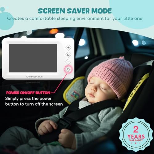Baby Car Camera with Advanced Night Vision, AHD 1080P 5inch IPS Full View Baby Monitor, Carseat Camera for Kids Infants Rear Facing Mirror, USB Powered, 5inch, Off-White
