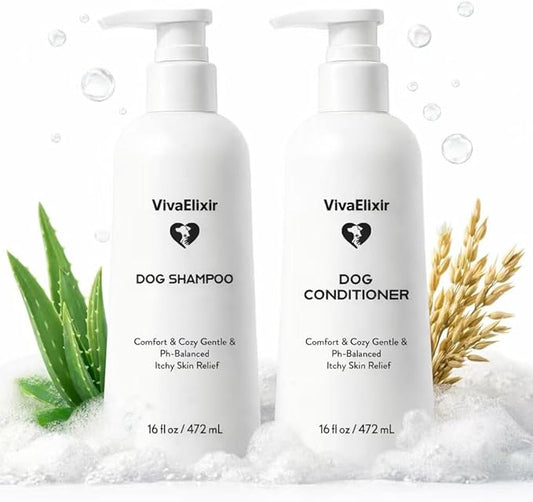 Oatmeal & Aloe Dog Shampoo and Conditioner, Oatmeal & Aloe Formula, pH-Balanced Gentle Clean, Helps Soothe Itchy, Dry Skin, Leaves Coat Soft & Glossy, Light Botanical Scent, 16 fl oz (1 Set)