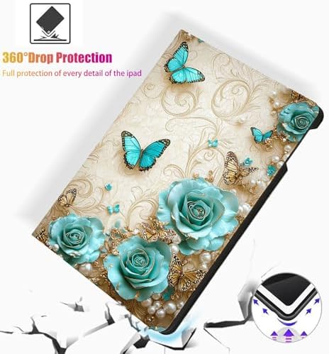 for Microsoft Surface Go 4/3/2/1-10.5" 2021 Tablet Case,Auto Wake/Sleep,Adjustable Stand Protective Cover - Blue Rose Butterfly