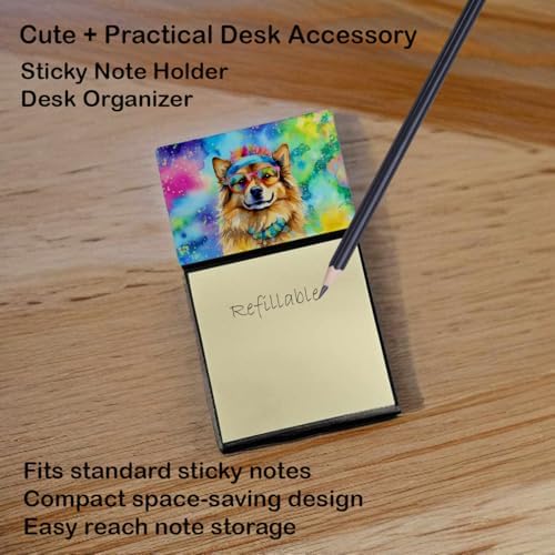 Caroline's Treasures Hippie Dawg Sticky Note Holder Refillable Dispenser Self-Sticky Note Pads, Memo Pads Blank Desk Accessories