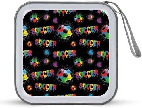 Portable 40-Disc CD Storage Binder Football Soccer Sports Ball, Hard Case Wallet with Handle, Protective Organizer for Movies Music Travel