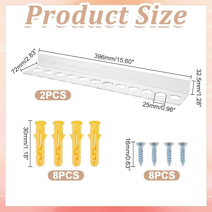 2PCS Long Scissor Holder Acrylic Wall Mounted Shear Holder with Screws Salon Shear Rack 12 Slot Scissor Organizer Scissors Tool Hangers Wall Mounted Comb Rack for Dog Grooming Salon Storage