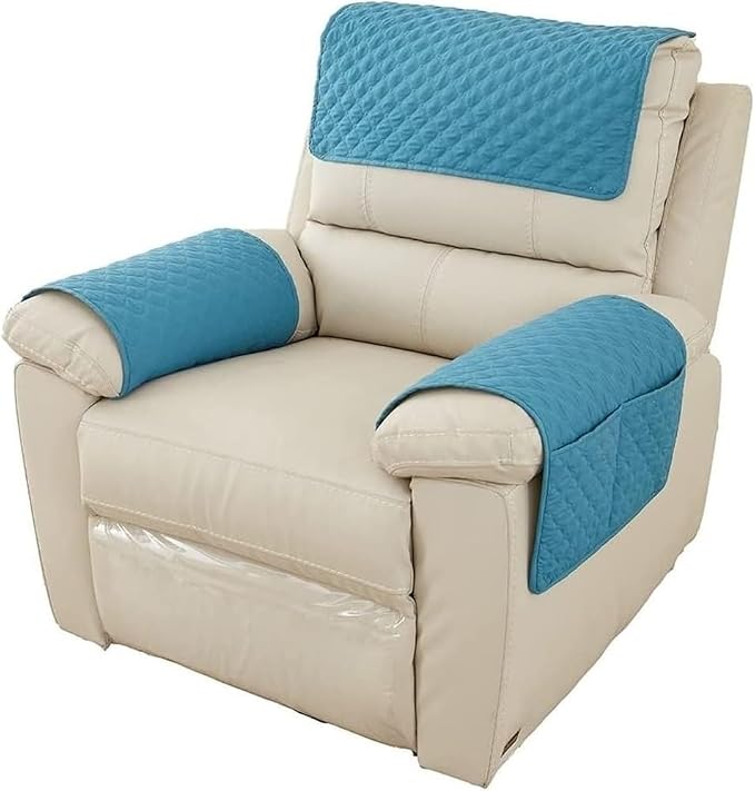 Armrest Covers Armchair Slipcover, Couch Arm Covers Recliner Covers with Storage Pockets Armrest Protector for Chair Sofa(Light Blue,1 Seat | 3 Piece Set)