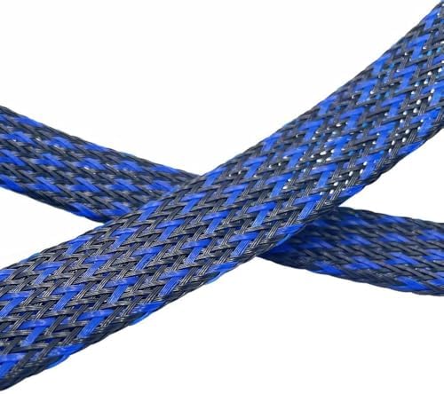 25Ft-1/4inch PET Expandable Braided Wire Sleeving,Wire Loom Cable Sleeve for TV,Computer,Home Theater,Automotive,Home Industrial,Electrical Wires,Chemical,Protect Cat from Chewing Cords,BlackBlue