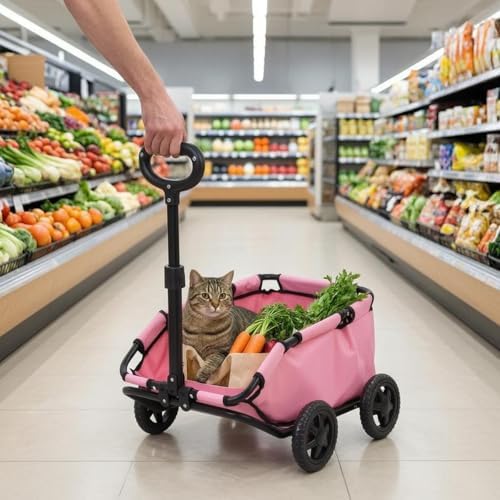 Industrial Pet Carrier Wagon Transport Cart with Open Top Basket and Reinforced Frame Foldable Push Trolley Design Oxford Cloth and PVC Suitable for Walks Trips Short outings Outdoors