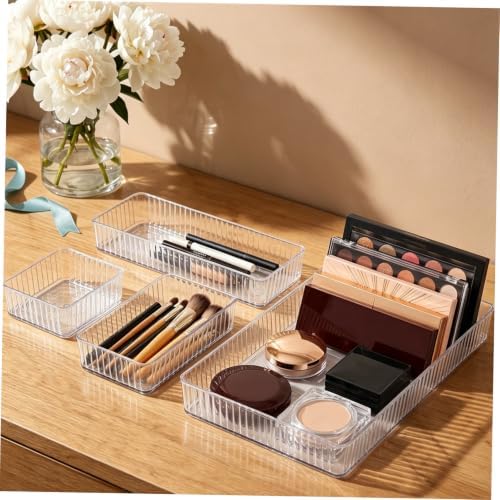 TOYANDONA 10pcs Clear Drawer Organizer Trays with Stackable Pet Plastic Dividers for Jewelry Skincare Makeup Nail Tools Multi-use Anti-spill Storage Bins for Kitchen Vanity Bathroom