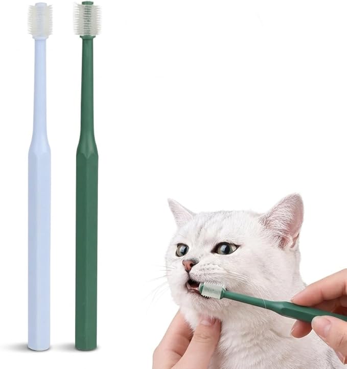 POPETPOP 2 Pcs 360-Degree Small Dog Cat Toothbrush, Soft Silicone Pet Toothbrush for Cat Deep Teeth Cleaning - Dog Dental Care (Green, Blue)