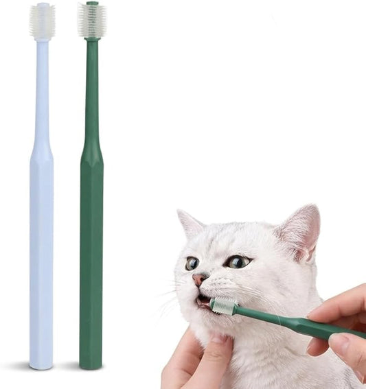 POPETPOP 2 Pcs 360-Degree Small Dog Cat Toothbrush, Soft Silicone Pet Toothbrush for Cat Deep Teeth Cleaning - Dog Dental Care (Green, Blue)