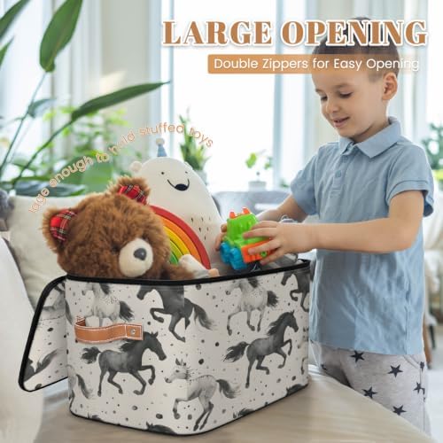 Vintage Horse Storage Box with Zipper Lid | Collapsible, Fabric, Storage Bin, Handle, Large, Closet Organizer, Containers, Bedroom, Home, Horses Theme