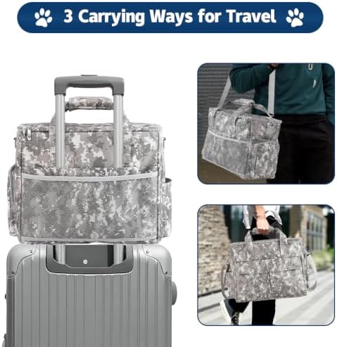 Dog Travel Bag with 2 Food Containers Collapsible Bowls & Feeding Mat,Camo
