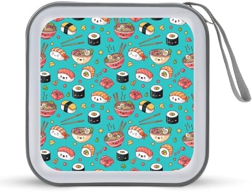 Hard Shell DVD Storage Binder Sushi And Ramen, Holds 40 Discs, Portable Wallet with Carry Handle, Organizer for Car Home Office