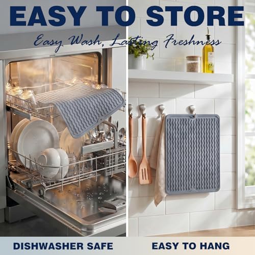 2 Pack Caketime Silicone Dish Drying Mat for Kitchen Counter Under Sink Near Faucet with Bathroom Countertop Organizer Soap Holder New Home Essentials Drainers Housewife Stuff 12"x6"