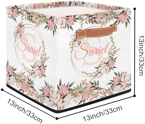 Floral Pink Collapsible Storage-Bin-Basket Custom Name Organizing