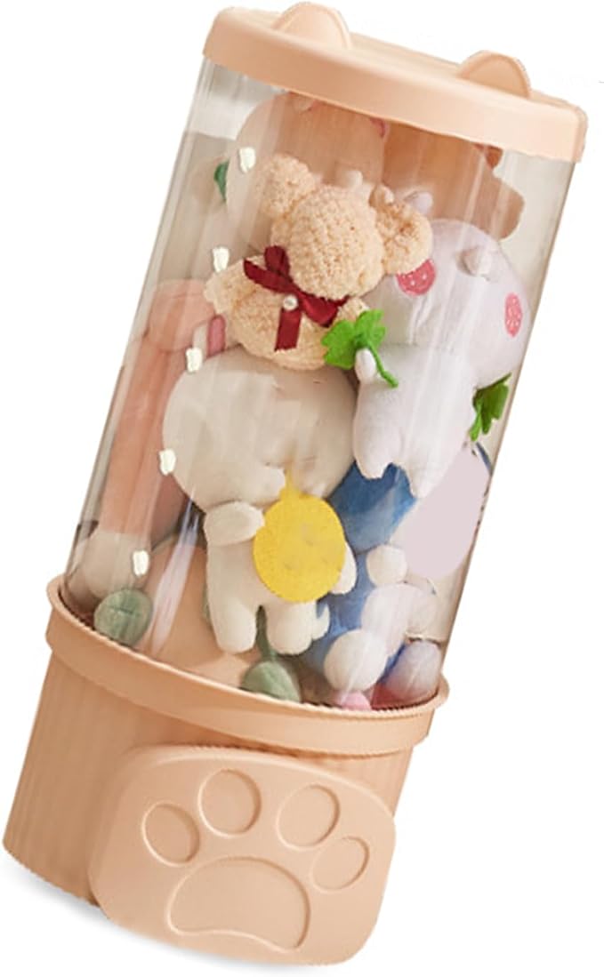 Aramox Doll Storage Bucket, Transparent Plush Toy Storage Container with Lid, PP PET Thickened Toy Box, Space Saving Organizer for Kids Room Nursery Bedroom (Small Size)