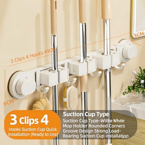 Duty Aluminum Suction Broom Holder for Bathroom Garage Without Drilling Needed Multi Hook Bathroom Planner