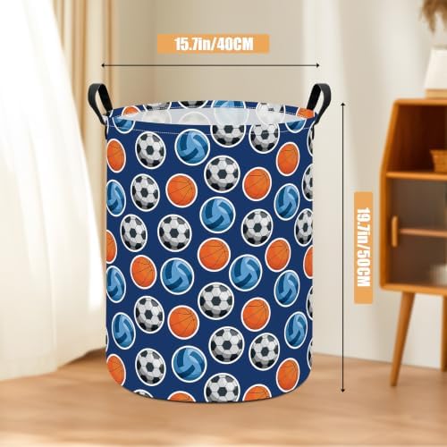 Round Laundry Basket Collapsible Storage Hamper Organizer Ball Sports | Waterproof Canvas Foldable Baskets with sturdy Handles Multi-scene Organizer for Home Play Bedroom Gift Bin
