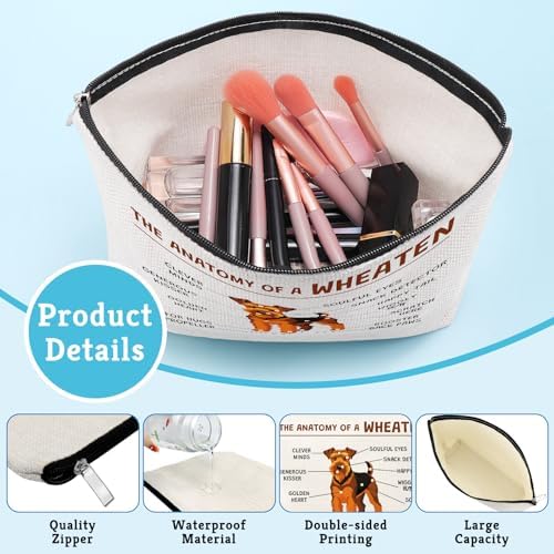 Funny Terrier Dog Lovers Makeup Bag Dogs Themed Gifts for Wheaten Terrier Lovers Owners Mom Travel Pouch Mothers Day Christmas Birthday Present for Women Mom Sister Cosmetic Bag with Zipper