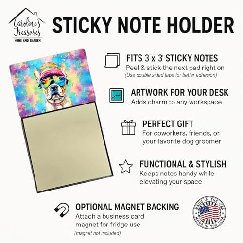 Caroline's Treasures French Bulldog Hippie Dawg Sticky Note Holder Refillable Dispenser Self-Sticky Note Pads, Memo Pads Blank Desk Accessories