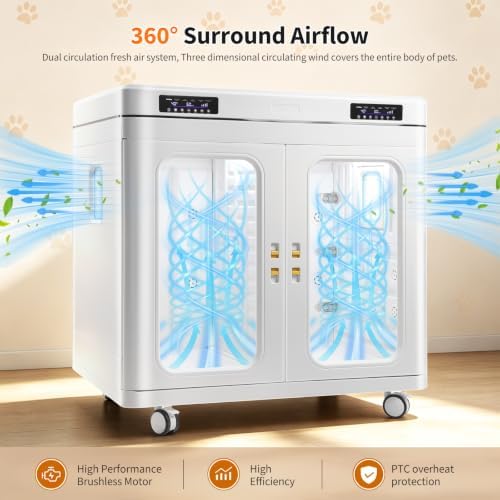 Pet Dryer Box 15.2 cu ft for Large Dogs, 2800W Quiet <45dB with Ion Care | pet dryer box large dog grooming cabinet 15.2 cu ft 2800W quiet ion care 130 lbs 430L