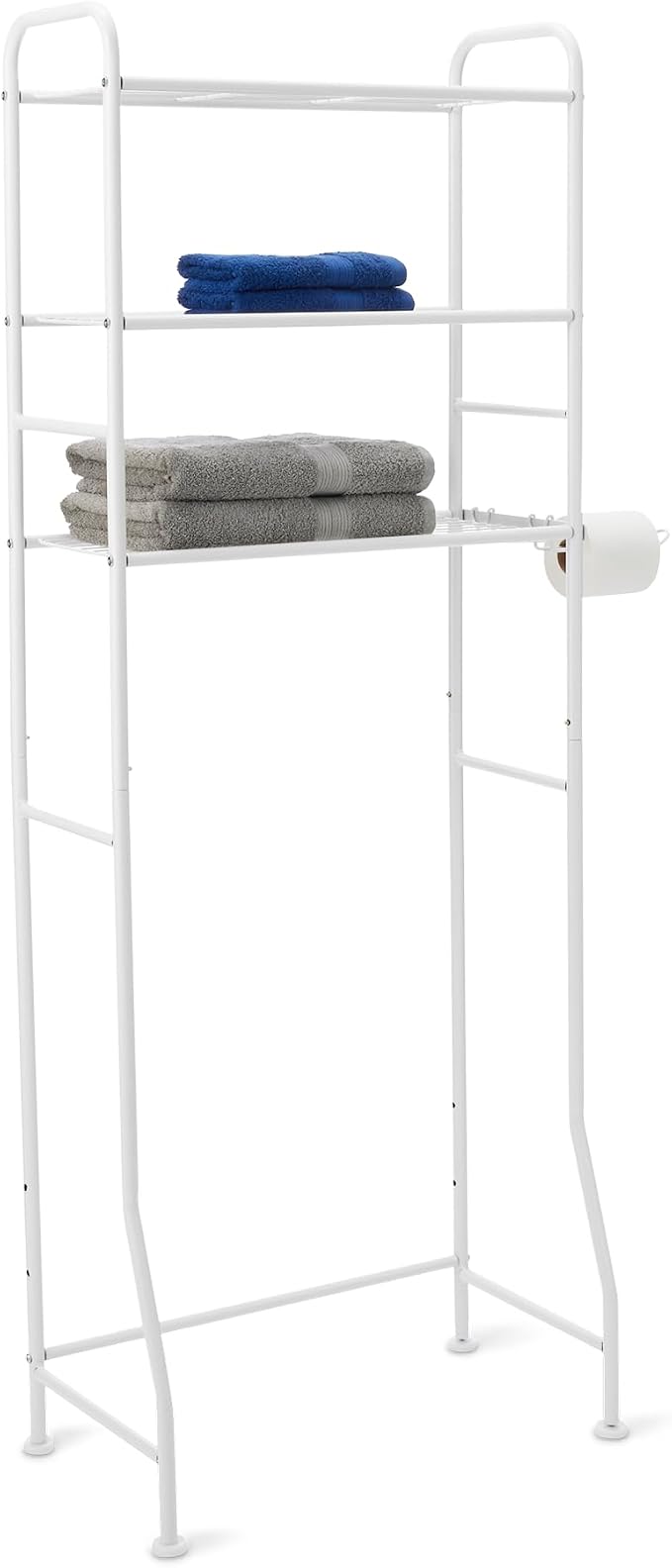 Amazon Basics Over the Toilet Storage Organizer, 3-Tier with 2 Paper Holders, 13.8 x 31.9 x 64.9 Inches, White
