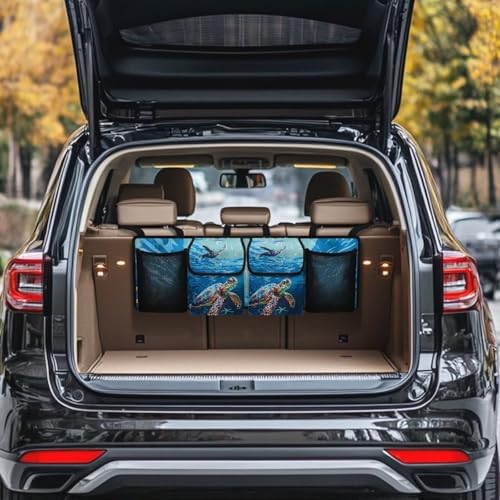 Dreaweet Sea Turtle Car Trunk Organizer Backseat Hanging Large Capacity Storage Organizer with Adjustable Straps Car Cargo Trunk Storage Organizer Bag for Truck,SUV,Van