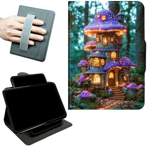 Rotating Handle Case for Samsung Galaxy Tab A 10.1" 2019 SM-T510/T515/T517, 360 Degree Swivel Kickstand with Magnetic Closure Leather Protective Cover for Men, Purple Mushroom Castle