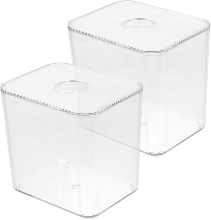 2pcs Cotton Swab and Cotton Pads Storage Box Organizer with Stackable Design and Flat Lid, Pet Makeup Storage Container for Home and Office Use
