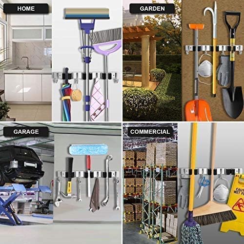 Broom Mop Holder Wall Mount,Favbal Garage Organization Tool Organizer Storage Broom Closet Kitchen Organization Heavy Duty Garage Tools Hanger with 3 Racks 4 Hooks for Home Kitchen Garden Laundry Room | Garage, Closet, Kitchen & Laundry Room Storage fo...