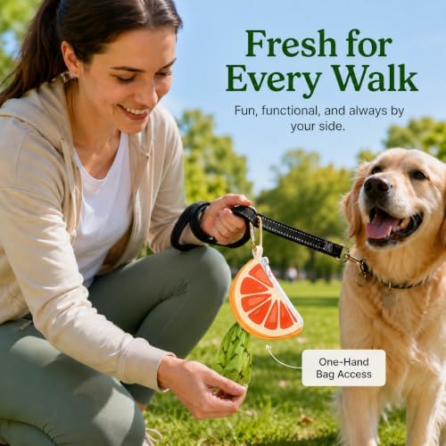 Grapefruit Poop Bag Holder - Cute Leash Dispenser for Dog Walking | Stylish Zipper Case Dog Poop Bag Holder & Trash Carrier, Leash Attachable Dispenser for Poop Bags, Cute Walking Accessory