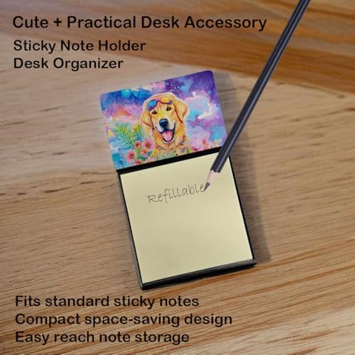 Caroline's Treasures Yellow Labrador Hippie Dawg Sticky Note Holder Refillable Dispenser Self-Sticky Note Pads, Memo Pads Blank Desk Accessories