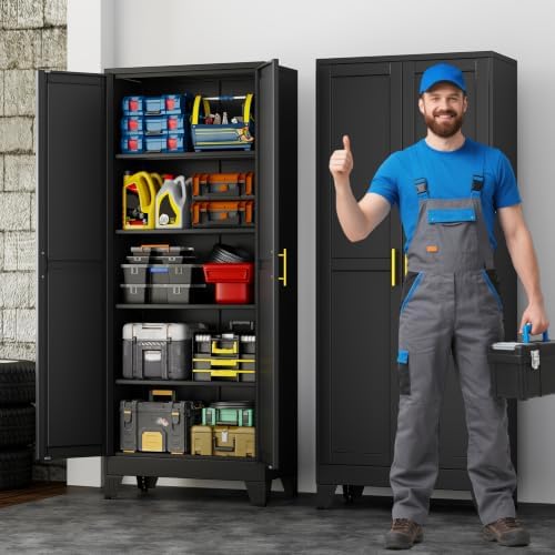 71" Metal Garage Storage Cabinet with 2 Doors, 4 Adjustable Shelves