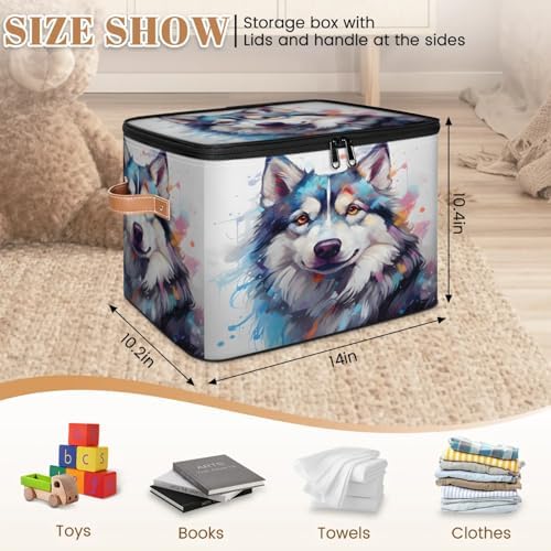 Storage Bin Dog Animal Storage Basket with Zipper Lid & Handle Foldable Storage Box Cube Bins Clothes Organizer for Closet, Bedroom