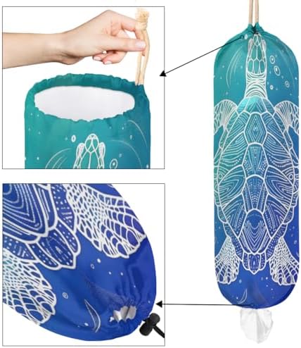 Pardick Summer Plastic Bag Holder Ocean Theme Sea Turtle Wall Mount Grocery Bag Holder Washable Plastic Bag Dispenser Garbage Bag Organizer for Home Kitchen Decor, Gifts for Women Mom Family Friends