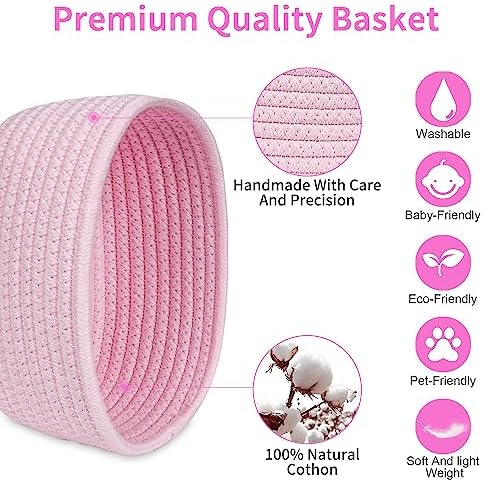 【2 Pack】ABenkle Small Woven Baskets, Tiny Oval Shallow Storage Baskets, Mini Cotton Rope Empty Decorative Basket, Boho Little Organizer Bins for Bathroom, Cat Dog Toy Gifts Baskets