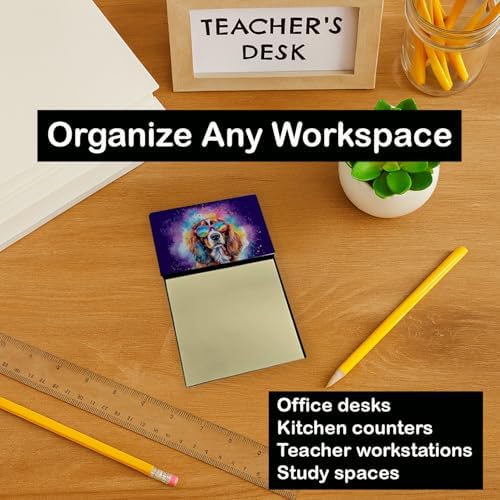 Caroline's Treasures Cavalier Spaniel Hippie Dawg Sticky Note Holder Refillable Dispenser Self-Sticky Note Pads, Memo Pads Blank Desk Accessories