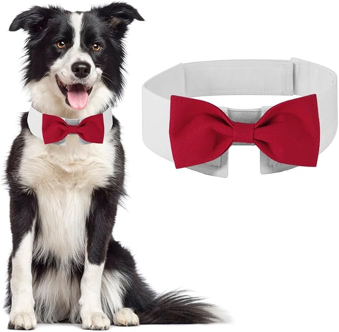 Elegant Dog Bow Tie - Cute Tuxedo Bowtie with Adjustable White Collar for Formal Pets - Perfect for Valentines, Weddings, and Birthdays