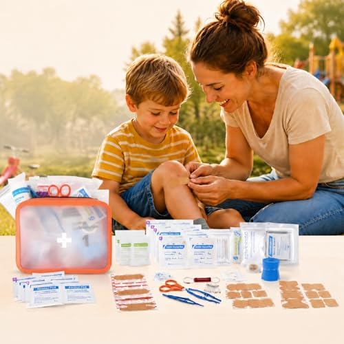 Mini First Aid Kit, 100 Pieces Small Waterproof Medical Bag - Waterproof Medical Kit for Travel, Home, Car, Camping, Hiking, Office, School, Emergency & Outdoor Survival