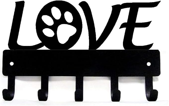 Love with Dog Paw #1 Key Rack - 9 inch | Made in USA. 5 Hooks. Wall Mounted