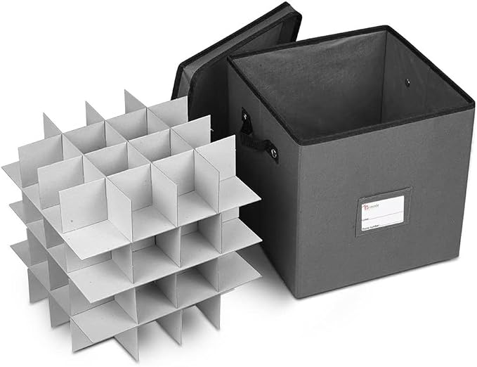 Holiday Ornament Storage Chest, With 4 Trays Holds Up to 64 Ornaments Balls, With Dividers (Gray)