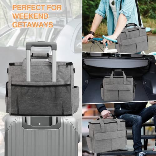Dog Travel Bag with 2 Food Containers Collapsible Bowls & Feeding Mat, Grey