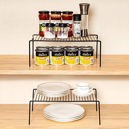 Redrubbit 2 Pack Large (15.7 x 9. 4 Inch) Cabinet Storage Shelf Rack, Rustproof Kitchen Counter and Cabinet Shelf, Storage Rack Organizer for Kitchen, Fridge, Cabinet, Bathroom, Black