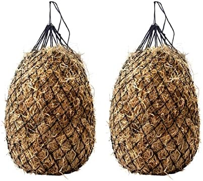 Bloomoak Slow-Feed-Hay-Net for Horses, 40" Hay Net with 2" Hole for Horse and Goat, Handwoven Hay Net, Heavy Duty PE,Easy Fill with Rings（2PCS