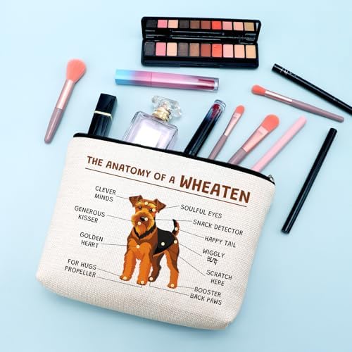 Funny Terrier Dog Lovers Makeup Bag Dogs Themed Gifts for Wheaten Terrier Lovers Owners Mom Travel Pouch Mothers Day Christmas Birthday Present for Women Mom Sister Cosmetic Bag with Zipper